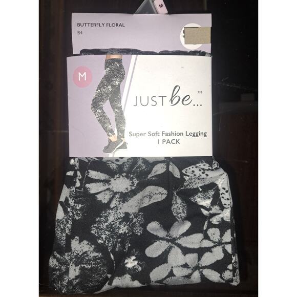 Womens Black & White Floral Butterfly Super Soft Fashion Leggings Size Medium - Picture 6 of 9